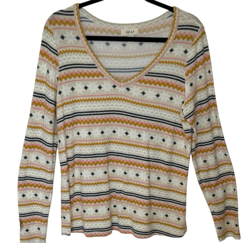 Style & Co. Multicolor Patterned Long Sleeve V Ne… - image 2